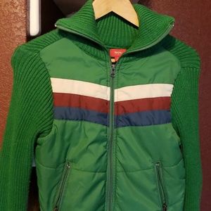 Retro half semi puffer jacket, half sweater